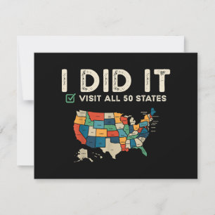 Visited All 50 US States - USA Map Travel - Visit Thank You Card