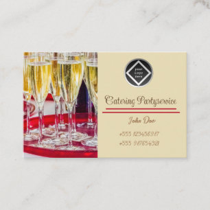 Visitenkarte Sektgläser + Sekt Catering rot golden Business Card
