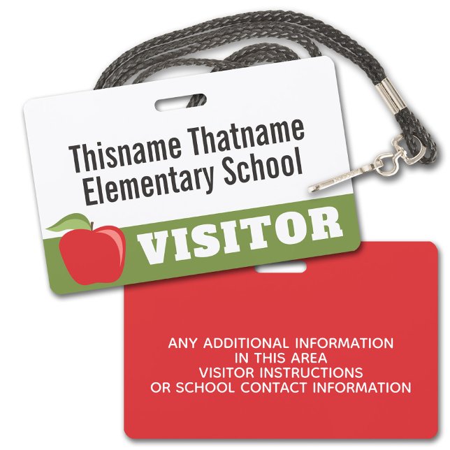 Visitor Badge - Parents Schools with Red Apple ID Badge (Visitor Badge for a School or other institution. Customize with the business name and other info.)
