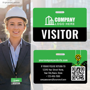 Visitor Pass ID Logo Construction Green Custom Badge