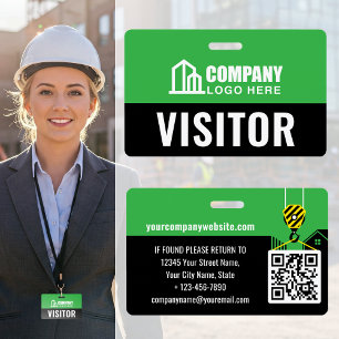 Visitor Pass ID Logo Construction Green Custom Badge