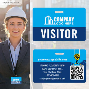 Visitor Pass ID Logo Construction QR Code Navy Badge