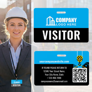 Visitor Pass ID Logo Construction Site Blue Custom Badge