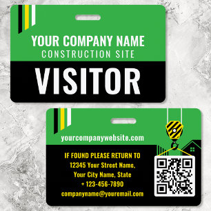 Visitor Pass Security ID Construction Site Green Badge
