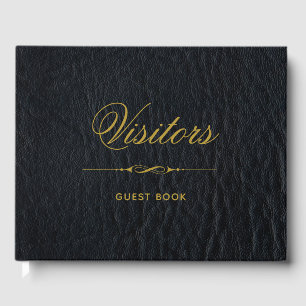 Visitors Faux Black Leather Elegant Guest Book