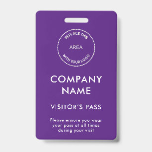 Visitors Pass Company Name Logo Purple White ID Badge