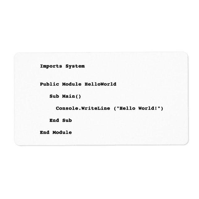 Visual Basic Hello World Greeting (Front)