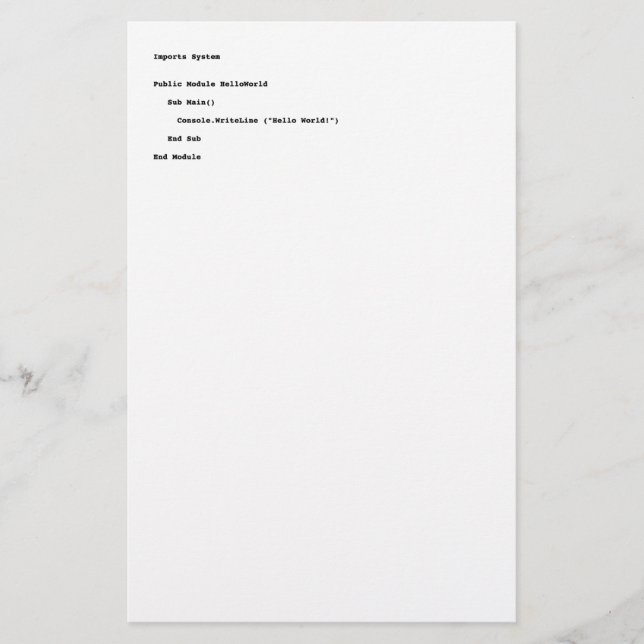 Visual Basic Hello World Greeting Stationery (Front)
