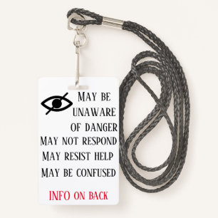 Visual  Impairment Badge with lanyard ID Badge
