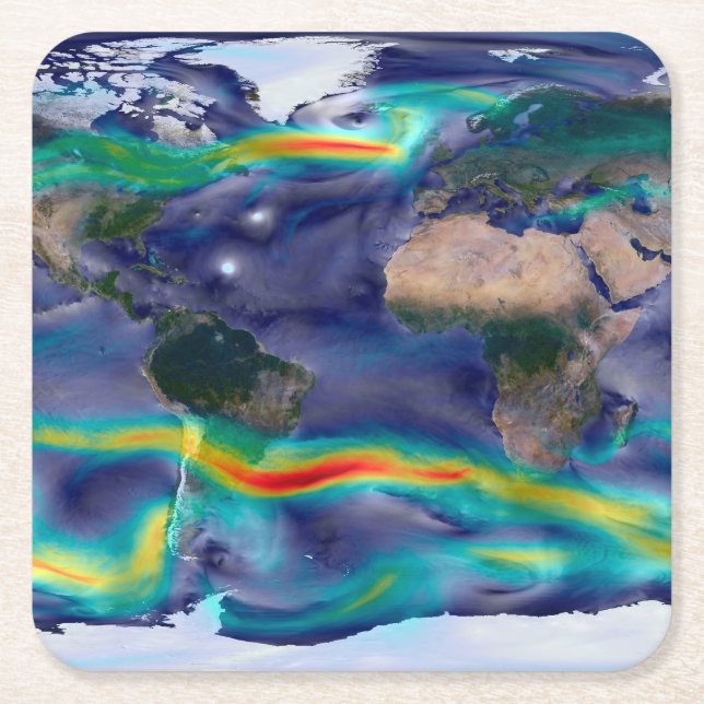 Visualisation Of Global Winds. Square Paper Coaster (Front)