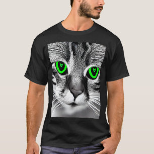 Visually Striking Image of Black & White Cat Green T-Shirt