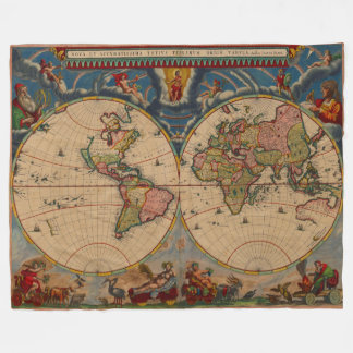 Visually Stunning Vibrant Vintage Old World Map Fleece Blanket