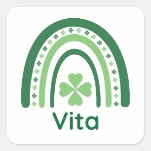 Vita Name Clover Boho Rainbow Square Sticker