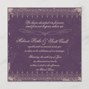 Vitage eggplant damask wedding invitation