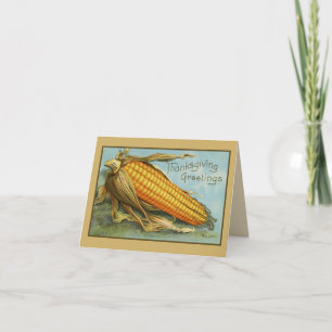 Vitage Retro Thanksgiving Corn Greetings Holiday Card