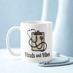Vitals and Vibes Healthcare Humor Design Coffee Mug