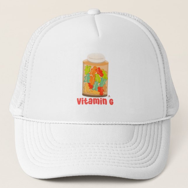 Vitamin G Meeple Board Game Cool Gummies Trucker Hat (Front)
