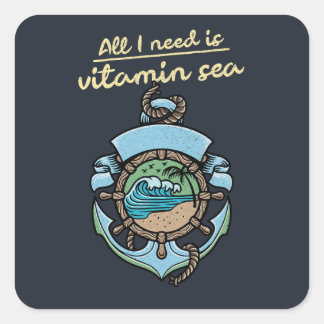 Vitamin Sea Nautical Anchor Wave Quote Beach Ocean Square Sticker