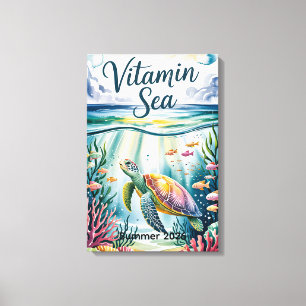 Vitamin Sea Watercolor Sea Turtle Underwater Coral Canvas Print