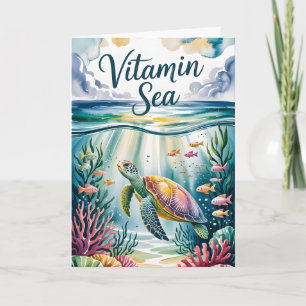 Vitamin Sea Watercolor Sea Turtle Underwater Coral Card