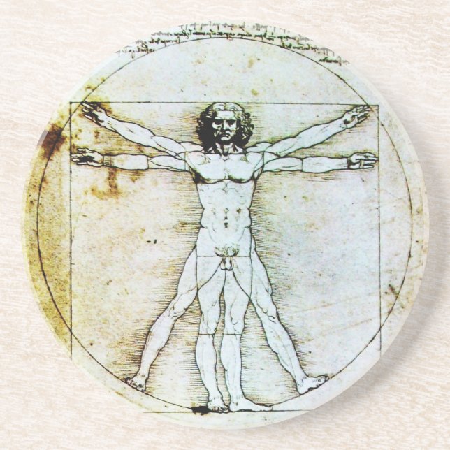 VITRUVIAN MAN Antique Parchment Coaster (Front)