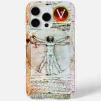 VITRUVIAN MAN Antique Parchment Red Ruby Monogram 