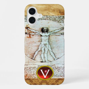 VITRUVIAN MAN Antique Parchment Red Ruby Monogram iPhone 16 Plus Case
