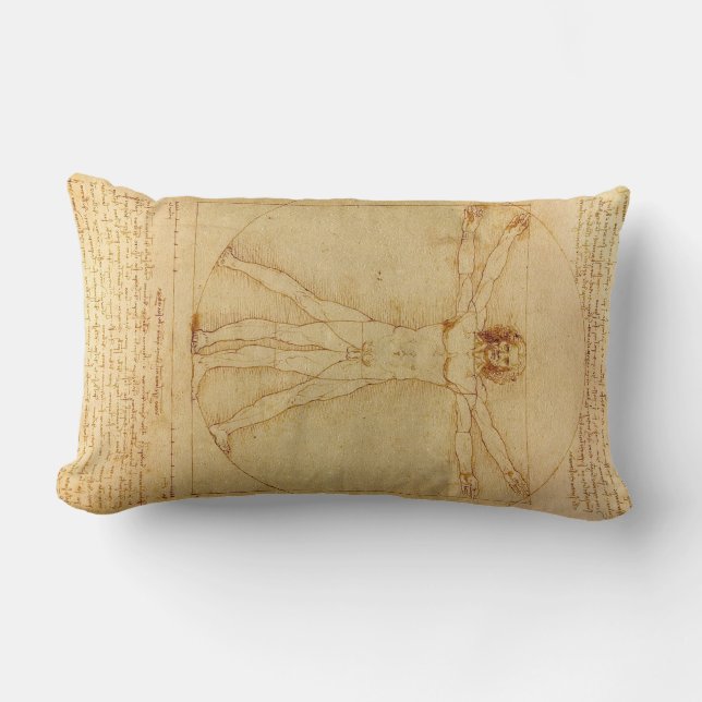 Vitruvian Man by Leonardo Da Vinci Lumbar Cushion (Front)