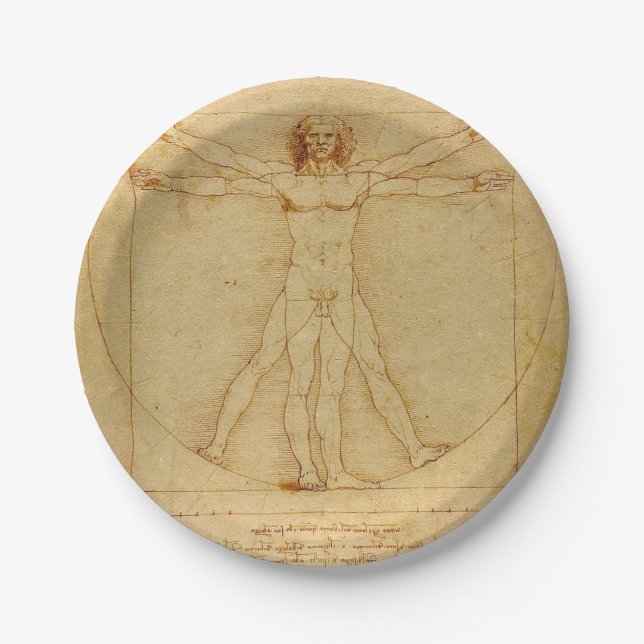 Vitruvian Man by Leonardo Da Vinci Paper Plate (Front)