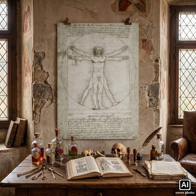 Vitruvian Man by Leonardo da Vinci Poster (Vitruvian Man by Leonardo da Vinci is a vintage Renaissance sketch with 2 superimposed male figures.)