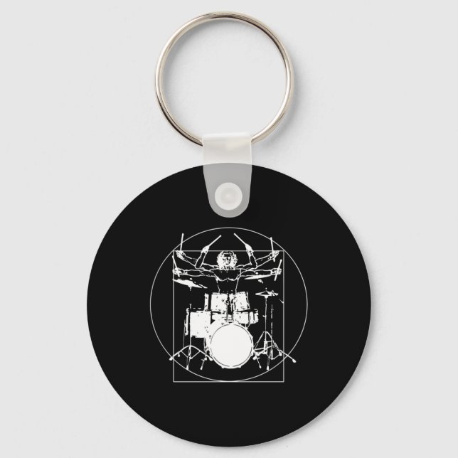 Vitruvian Man Drummer Sticker  Key Ring (Front)