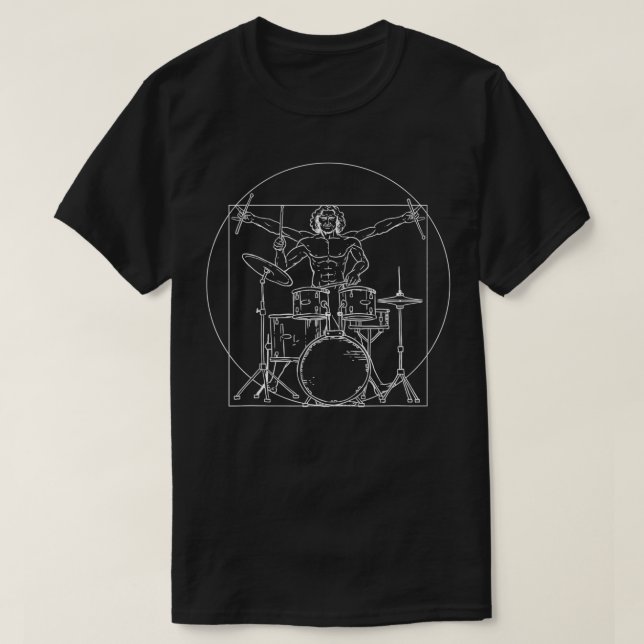 Vitruvian Man Drums Music Da Vinci Dummer  T-Shirt (Design Front)