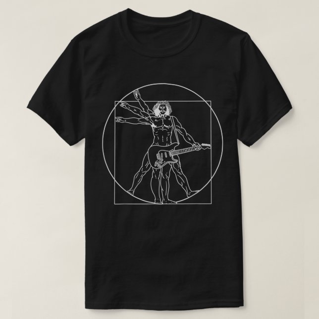 Vitruvian Man Playing Guitar Da Vinci Guitarist Mu T-Shirt (Design Front)