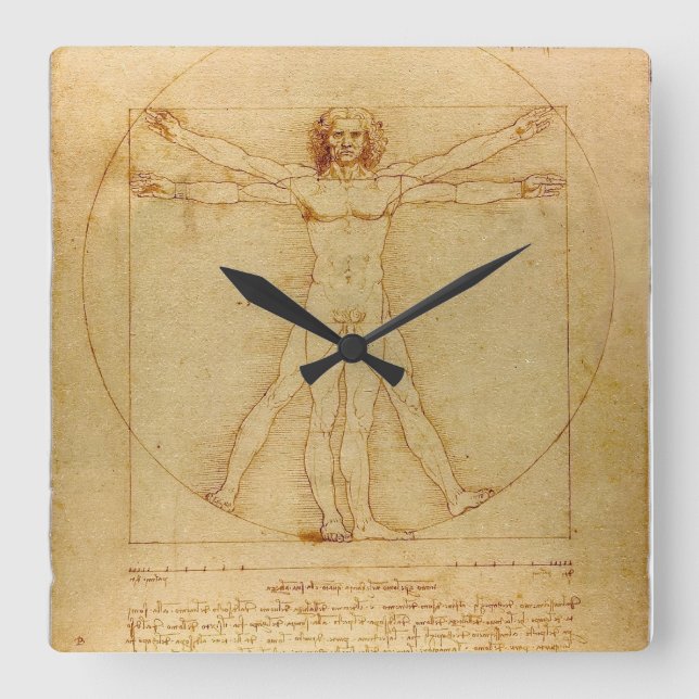 Vitruvian Man Square Wall Clock (Front)