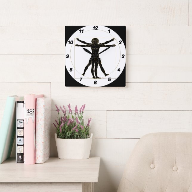 Vitruvian Man Square Wall Clock (Reading Room)