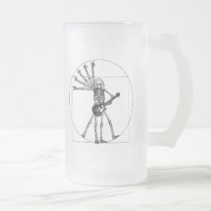 Vitruvian Skeleton Frosted Glass Beer Mug