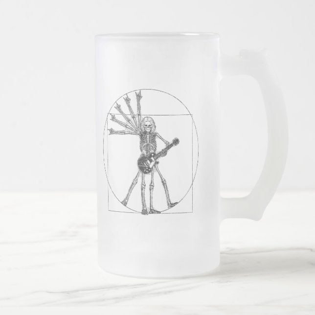 Vitruvian Skeleton Frosted Glass Beer Mug (Right)