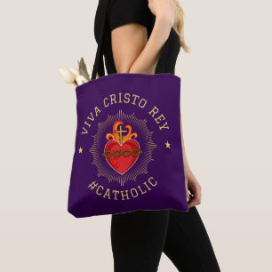 Viva Cristo Rey Sacred Heart Catholic Tote Bag