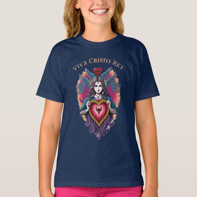 Viva Cristo Rey Sacred Heart Roman Catholic T-Shirt (Front)