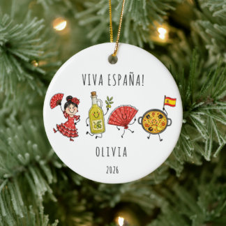 Viva España Personalised Spain Travel Ceramic Tree Decoration
