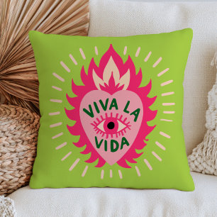 Viva La Vida Pink Evil Eye Heart in Flames Green Cushion