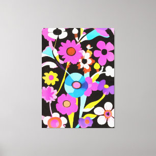 Viva Magenta Abstract Retro Boho Spring Flowers Canvas Print