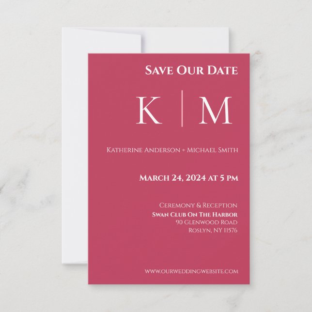 Viva Magenta and White-Monogram-Wedding- Save The Date (Front)