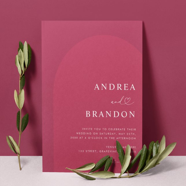 Viva Magenta Arch Heart Script All in One Wedding  Invitation (Creator Uploaded)