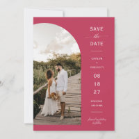 Viva Magenta Boho Arch Photo QR Code Save the Date