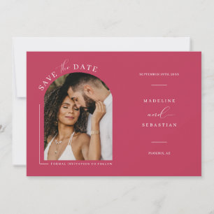 Viva Magenta Boho Arch Photo QR Code Save the Date Invitation