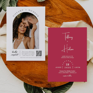 Viva Magenta Boho Wedding Arch Photo QR Code Invitation