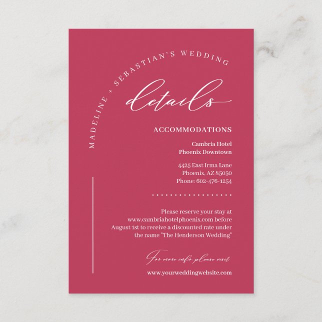 Viva Magenta Bold Wedding Details Enclosure Card (Front)