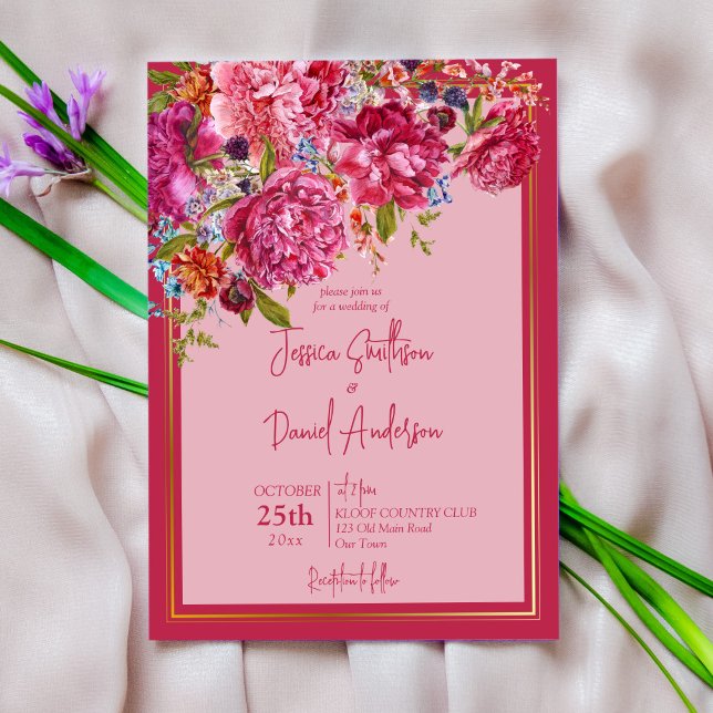 Viva magenta burgundy peonies elegant invitation (Creator Uploaded)