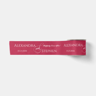 Viva Magenta Chic Calligraphy Couple Name Wedding Satin Ribbon